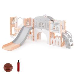 Ensemble de jeux 10 en 1 pour tout-petits 252 x 150 x 102 cm s&eacute;curis&eacute; avec toboggan pliable moderne