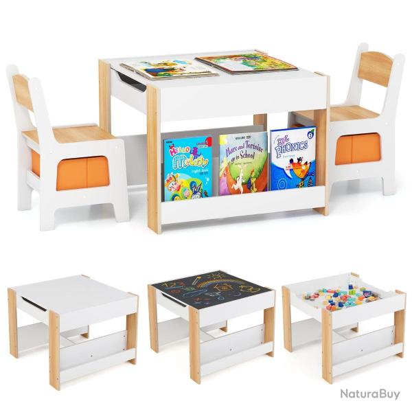 lot de 3 ensemble de table et chaises 61,5 x 61,5 x 48 cm avec rangements ergonomique design nature