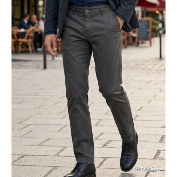 CHALLENGER PANT4007 -- Pantalon chino gris : libert� de mouvement et coupe confort 44