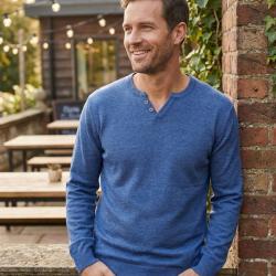 Pull Homme Col Boutonn&eacute; Parvis1 - Maille Coton M&eacute;lang&eacute; Bleu 3XL