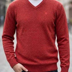 CHALLENGER PINSON2 -- Pull uni col V rouge : chaleur et &eacute;l&eacute;gance au quotidien XL