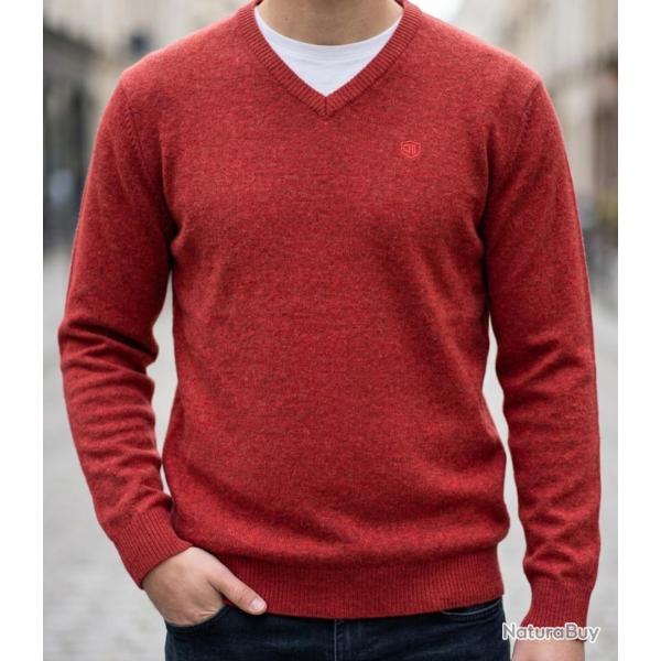 CHALLENGER PINSON2 -- Pull uni col V rouge : chaleur et �l�gance au quotidien XL