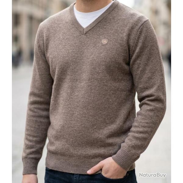 CHALLENGER PINSON4 -- Pull uni col V taupe : chaleur et �l�gance au quotidien M