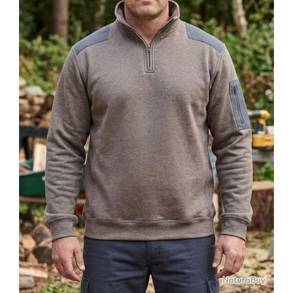 CHALLENGER PRODIGE3 -- Sweat molleton col camionneur taupe chin� : chaleur et style technique 2XL
