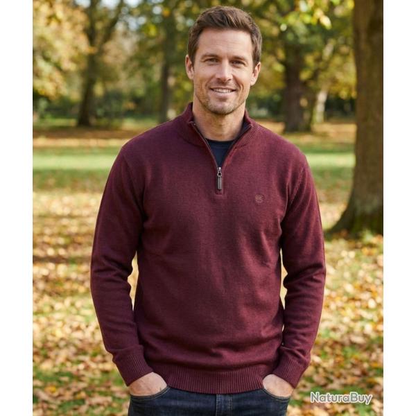 CHALLENGER PUL2005C -- Pull col montant zipp� bordeaux : chaleur haute densit� et style �l�gant 3XL
