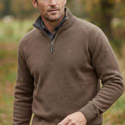 CHALLENGER PYLONE4 -- Pull col montant zipp&eacute; taupe : tricotage haute densit&eacute; et chaleur garantie M