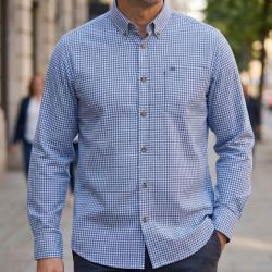 CHALLENGER TABOU1 -- Chemise manches longues bleu et gris : chaleur et coupe confort 41/42