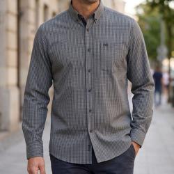 CHALLENGER TACITE2 -- Chemise manches longues noir et gris : confort et &eacute;l&eacute;gance en popeline de coto