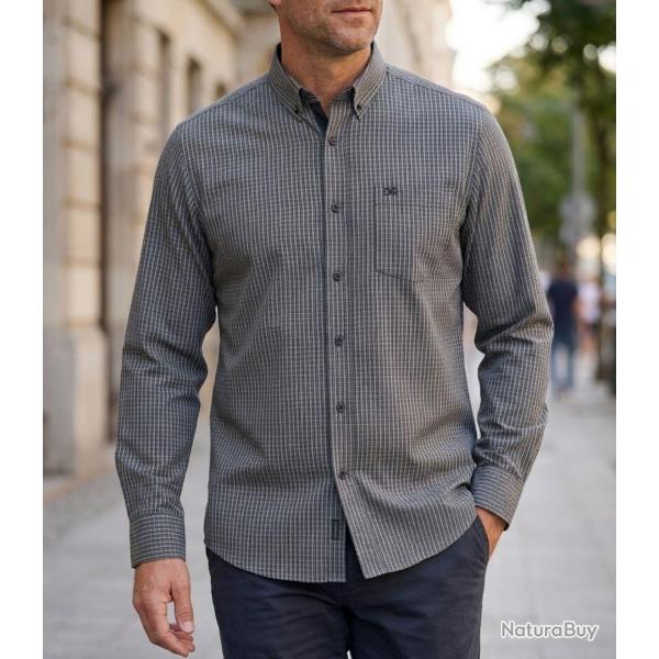 CHALLENGER TACITE2 -- Chemise manches longues noir et gris : confort et �l�gance en popeline de coto