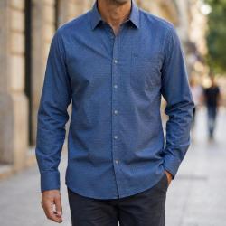 CHALLENGER TAKA2 -- Chemise manches longues marine et bleu : aisance naturelle et pur coton 43/44