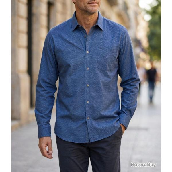 CHALLENGER TAKA2 -- Chemise manches longues marine et bleu : aisance naturelle et pur coton 43/44