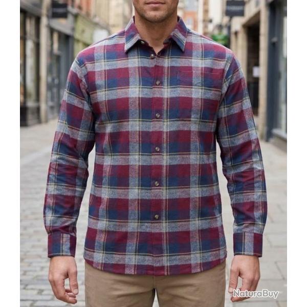 CHALLENGER TARIC2 -- Chemise manches longues bordeaux et bleu : confort thermique en flanelle 41/42