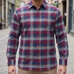 CHALLENGER TARIC2 -- Chemise manches longues bordeaux et bleu : confort thermique en flanelle 43/44