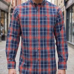 CHALLENGER TEMPETE1 -- Chemise manches longues bleu et orange : le confort durable en pur coton 43/4