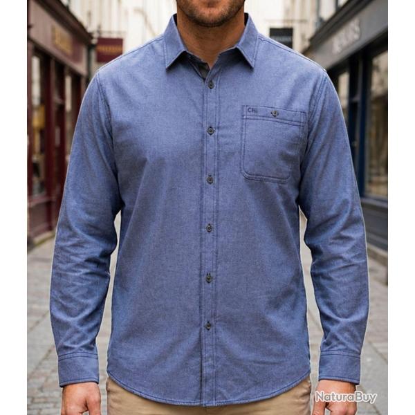 CHALLENGER TEVA1 -- Chemise manches longues bleu chin� : chaleur et aisance en flanelle 39/40