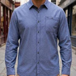 CHALLENGER TEVA1 -- Chemise manches longues bleu chin&eacute; : chaleur et aisance en flanelle 41/42