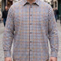 CHALLENGER TONUS1 -- Chemise manches longues camel et gris : chaleur et aisance en flanelle 47/48