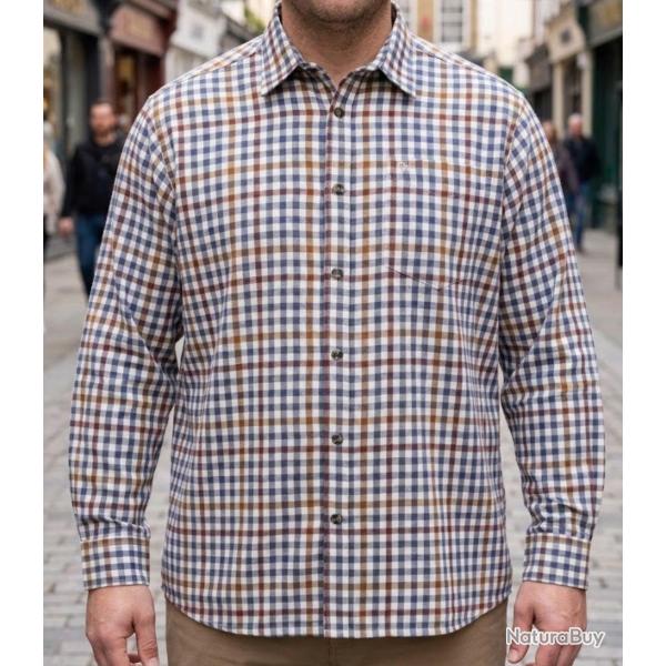 CHALLENGER TONUS1 -- Chemise manches longues camel et gris : chaleur et aisance en flanelle 47/48