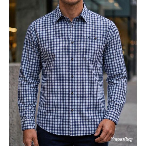 CHALLENGER TRATTORIA1 -- Chemise manches longues bleu � carreaux : confort et �l�gance en popeline d