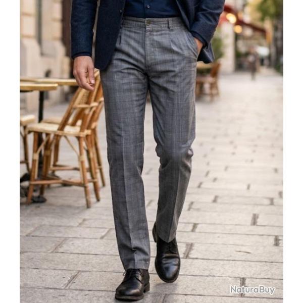 WINCHESTER WARD2G -- Pantalon � carreaux gris : �l�gance habill�e et coupe droite 48