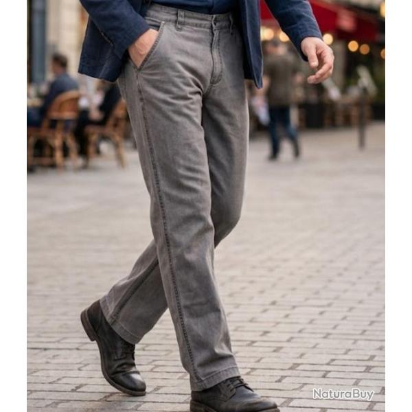 WINCHESTER WE1297T -- Pantalon confort gris taupe : aisance naturelle et coton d�lav� 46
