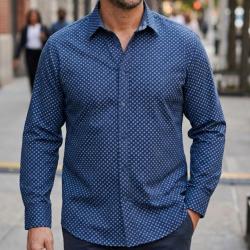 CHALLENGER CH4005 IMPRIMEE -- Chemise manches longues bleu : le confort du pur coton imprim&eacute; 45/46