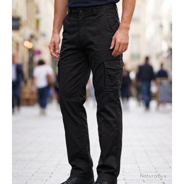 CHALLENGER KINGSTON3 -- Pantalon cargo noir : le confort stretch multipoches 44