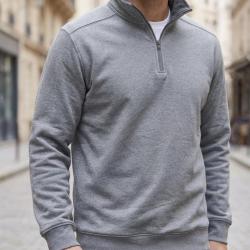 CHALLENGER PALERME3 -- Sweat col camionneur gris chin&eacute; : le confort chaud et intemporel L