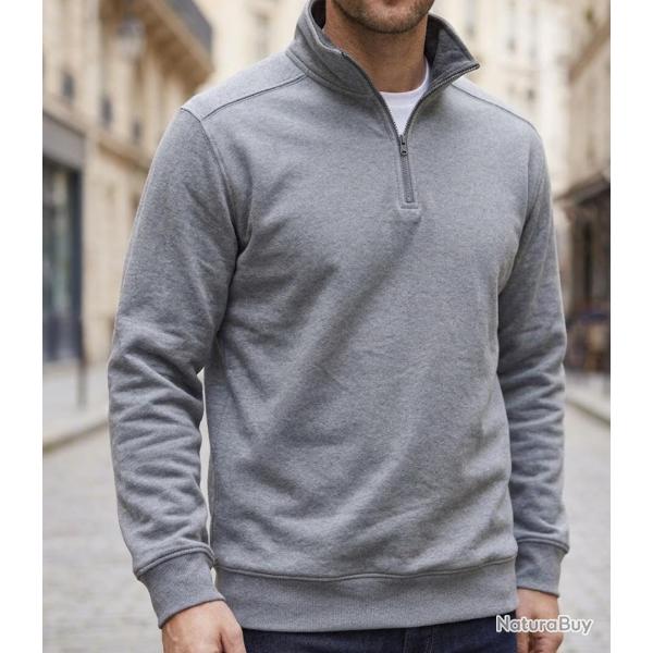 CHALLENGER PALERME3 -- Sweat col camionneur gris chin� : le confort chaud et intemporel 2XL