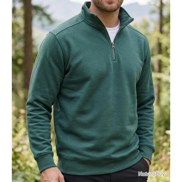 CHALLENGER PALERME4 -- Sweat col camionneur vert fonc� : confort et chaleur au quotidien 2XL