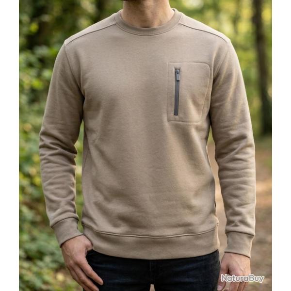 CHALLENGER GARRY2 -- Sweat col rond beige : le confort r�sistant au quotidien XL