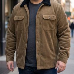 CHALLENGER CURTIS1 -- Blouson velours c&ocirc;tel&eacute; doubl&eacute; taupe : le style vintage au chaud M