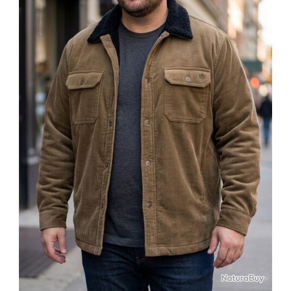CHALLENGER CURTIS1 -- Blouson velours c�tel� doubl� taupe : le style vintage au chaud 2XL