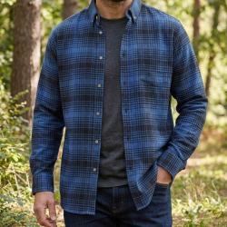CHALLENGER BACK -- Chemise manches longues flanelle bleu : le confort chaud et intemporel 41/42