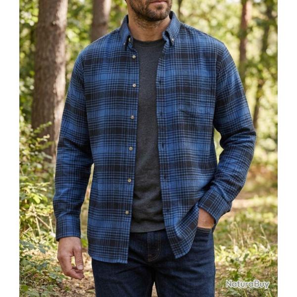 CHALLENGER BACK -- Chemise manches longues flanelle bleu : le confort chaud et intemporel 45/46