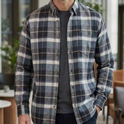 CHALLENGER BAKOU -- Chemise manches longues flanelle noir & beige : le confort doux et intemporel 39