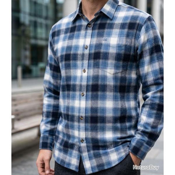 CHALLENGER BOB -- Chemise manches longues flanelle bleu/blanc : la douceur chaude au quotidien 39/40