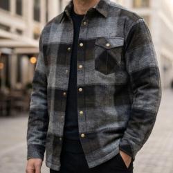 CHALLENGER BRUNO7 -- Surchemise flanelle doubl&eacute;e gris/brun : la chaleur garantie au style authentiqu