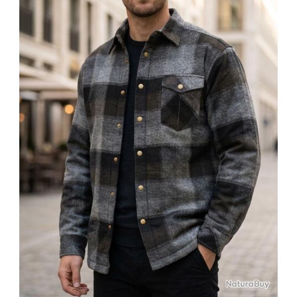 CHALLENGER BRUNO7 -- Surchemise flanelle doubl�e gris/brun : la chaleur garantie au style authentiqu
