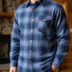 CHALLENGER BRUNO11 -- Surchemise flanelle doubl&eacute;e bleu : la chaleur garantie au style authentique L