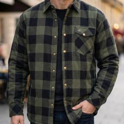 CHALLENGER BRUNO12 -- Surchemise flanelle doubl&eacute;e kaki/noir : la chaleur garantie au style authentiq