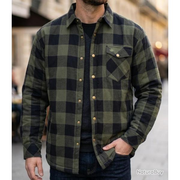 CHALLENGER BRUNO12 -- Surchemise flanelle doubl�e kaki/noir : la chaleur garantie au style authentiq