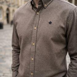 CHALLENGER BUCAREST1 -- Chemise manches longues flanelle unie marron : l'&eacute;l&eacute;gance sobre au chaud 45/