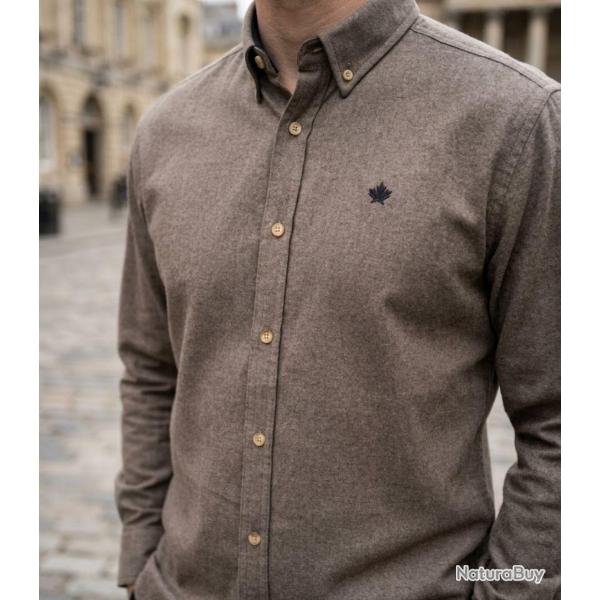 CHALLENGER BUCAREST1 -- Chemise manches longues flanelle unie marron : l'�l�gance sobre au chaud 45/