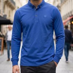 CHALLENGER NATHAN1 -- Polo manches longues bleu piqu&eacute; : le chic d&eacute;contract&eacute; au quotidien M