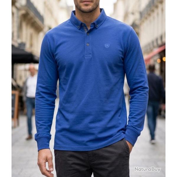 CHALLENGER NATHAN1 -- Polo manches longues bleu piqu� : le chic d�contract� au quotidien XL