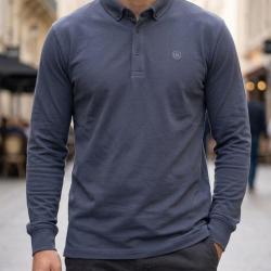 CHALLENGER NATHAN2 -- Polo manches longues gris piqu&eacute; : la touche chic et d&eacute;contract&eacute;e M