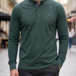 CHALLENGER NATHAN3 -- Polo manches longues vert fonc&eacute; piqu&eacute; : l'&eacute;l&eacute;gance casual au naturel XL