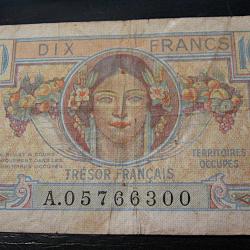 France , billet de 10 francs (territoires occup&eacute;s 1947) tr&eacute;sor fran&ccedil;ais tb+