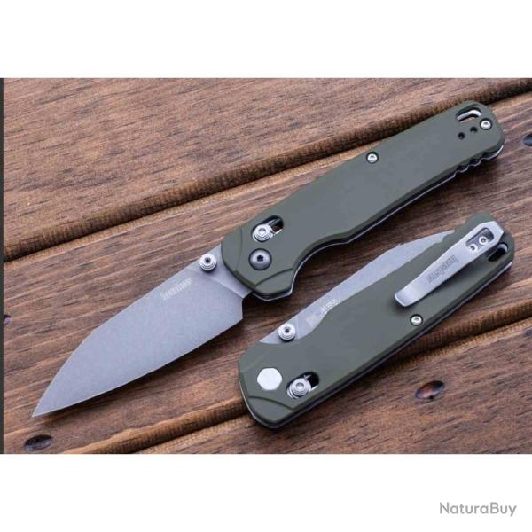Couteau Kershaw Bel Air XL Lame Reverse Tanto Acier 3V Manche Alu Vert Olive DuraLock Clip KS6110OL